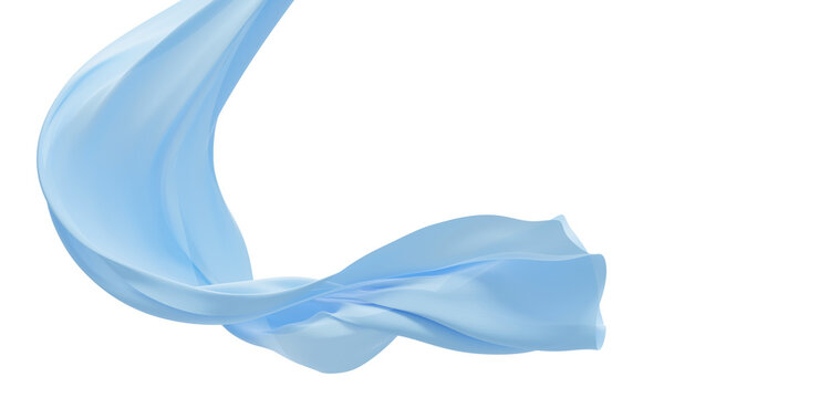 Light blue sheer fabric flowing in the wind isolated on transparent background with copy space design for product display 3D render