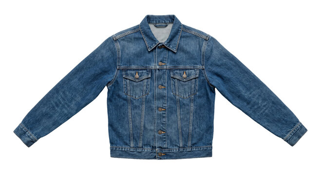Classic blue denim jacket with a marbled acid wash finish and metal buttons