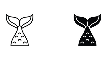 Professional Minimal Vector Icon Mermaid tail icon set Editable Stroke, Outline and Solid Style, Black Monochrome, Isolated on White Background © FirujaStock