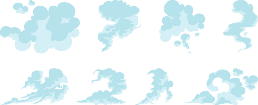 Smoke cloud and dust explosion effect collection featuring vapor, steam, fog, blast, cartoon puff, cloud burst, and motion effects. Vector elements isolated.