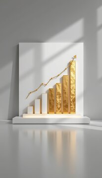Clean bar chart ideas interlocking with elegant gold metrics on premium pearl white studio backdrop