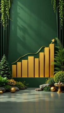 Contemporary minimalist bar concepts extending toward a successful gold chart on premium forest green backdrop