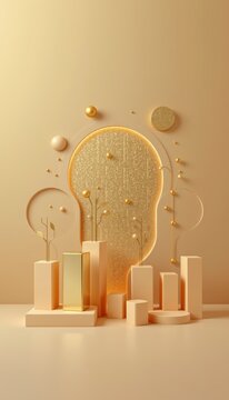 Elegant minimalist bar structures leading to a creative gold chart core on premium muted ochre gradient background