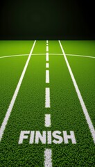 Obraz premium Modern minimalist finish line markings overlapping along a competitive winner track on premium moss green studio backdrop