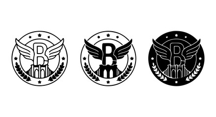 Winged Letter B Emblem, Vintage Crest Logo, Retro Badge Design, Circular Heraldic Symbol © Rabeya