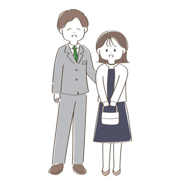 フォーマルウェアの夫婦のかわいい手描きイラスト
