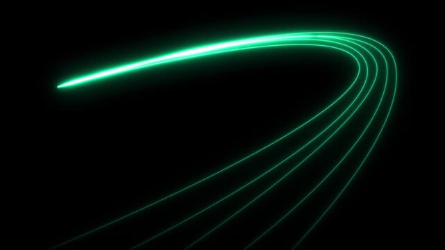 Neon green glowing light trails abstract motion background, futuristic data flow lines, high-speed digital energy stream, cyberpunk tech overlay