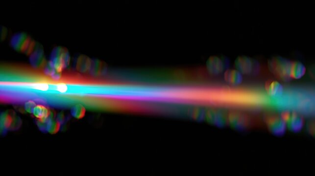 Abstract Rainbow Light Streak Effect with Bokeh on Black Background.