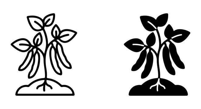 Soybean Plant Icons, Organic Farming Growth, Agriculture Seedling Vector Set