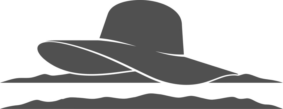 Vector silhouette of a wide brim sun hat resting on a wavy surface vector art illustration