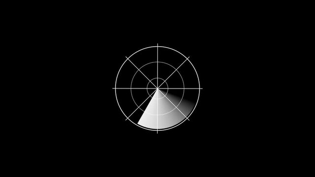 White Radar Screen Scanning Rotation Loop Animation with Sonar Detection and Navigation Tracking