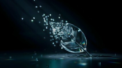 Obraz premium Crystal leaf assembling from pixels – Perfect for premium jewelry design, luxury branding, or 3D printing concepts.