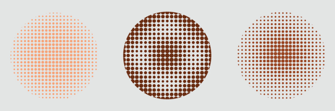 Set of halftone circles. Vector illustration.