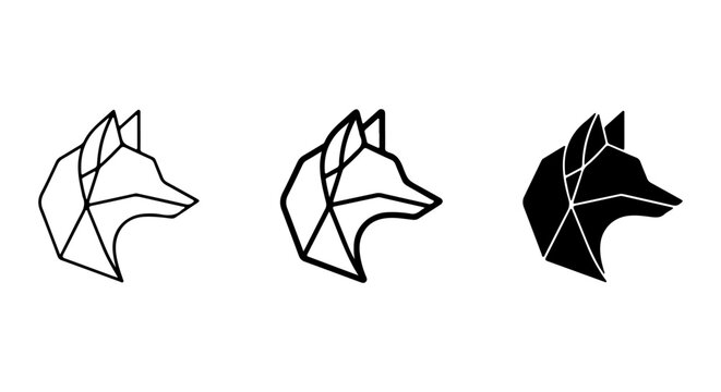 Geometric Fox Head Icons, Minimalist Animal Logos, Modern Polygon Wolf Silhouettes, Vector Art Set