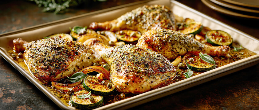 Rustic One-Pan Roasted Chicken Legs with Zucchini &ndash; AI Generative