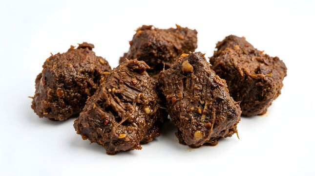 Tender Braised Beef Chunks Slow Cooked in Aromatic Coconut Curry Spices Isolated on White