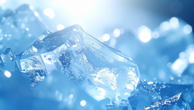透明な氷の結晶を思わせるブルークリスタル背景素材 清涼感あふれる美容イメージ ジェネレーティブAI