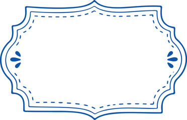 Fototapeta premium Decorative blue border with dashed lines and floral accents on white background