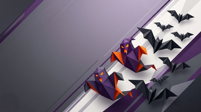 Halloween bats fly out of purple boxes in spooky night illustration