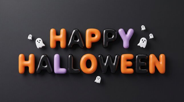 Halloween ghosts and text decorations create festive atmosphere indoors
