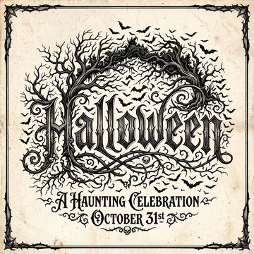 Halloween celebration with spooky tree and bats on a festive night