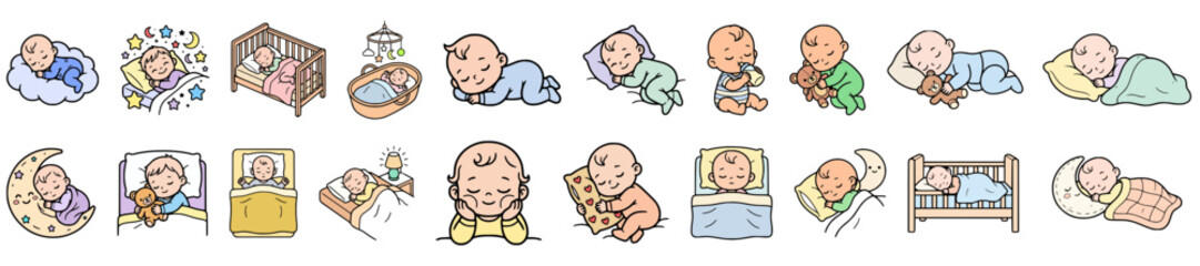 Obraz premium Cute Sleeping Baby Coloring Pages Bundle | Baby Bedtime Line Art SVG Clipart