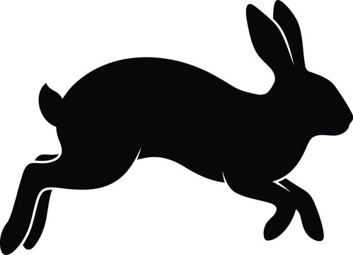 Black silhouette of a jumping rabbit or hare animal isolated graphic design element
