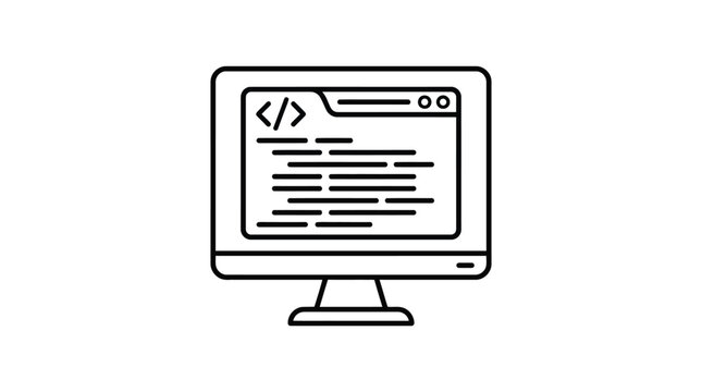 Computer monitor displaying programming code lines as a linear icon.