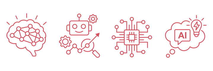 Generative AI Icons Vector Set for AI Assistant and Image Generation. AI sparkle icon set with artificial intelligence symbol and decorative magic stars. machine learning and neural network symbols © Hike Studio 2