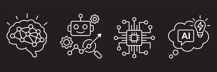 Generative AI Icons Vector Set for AI Assistant and Image Generation. AI sparkle icon set with artificial intelligence symbol and decorative magic stars. machine learning and neural network symbols © Hike Studio 2