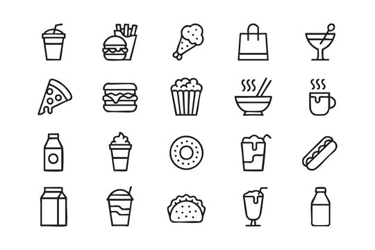 Street Food and Quick Service Restaurant Icons for Marketing