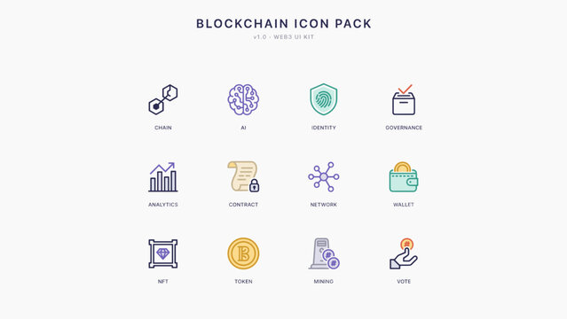 Modern blockchain dashboard UI icons &ndash; Suitable for mobile application design, decentralized web platforms, or data visualization tools.