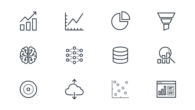 Linear machine learning and big data icons &ndash; Great for technical documentation, academic research slides, or computer science software UI.