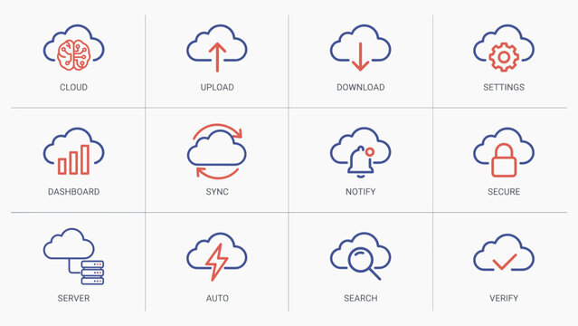Modern AI cloud and automated notification icons &ndash; Great for cloud management consoles, devops software tools, or smart app interfaces.