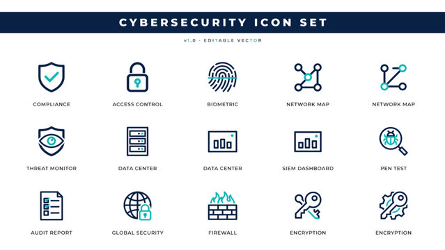 Cybersecurity compliance and SIEM dashboard icons &ndash; Perfect for software monitoring dashboards, IT security audits, or admin portals.