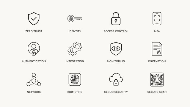 Zero trust and multi-factor authentication icons &ndash; Perfect for login security guides, identity access management, or mobile apps.