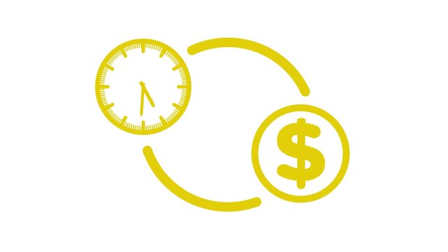 Time is money animated icon in line style with alpha channel. Perfect for project and Explainer Video animated icon on white background.