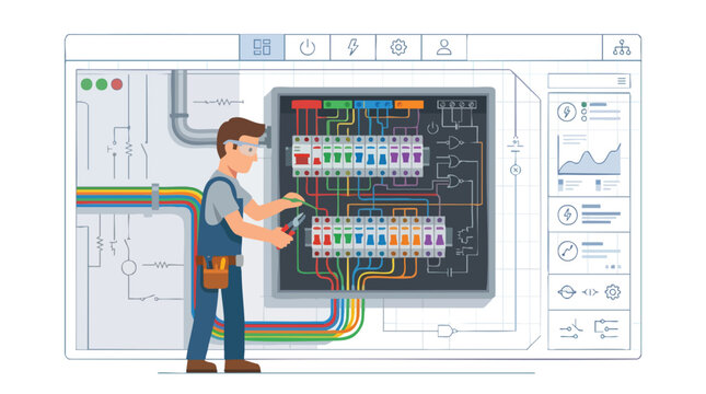 Professional electrician working on electrical circuit breaker panel