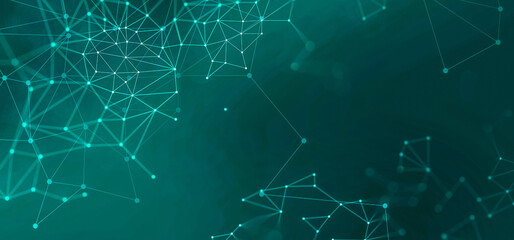 Abstract Green Digital Network Background with Glowing Connection Lines and Polygon Mesh Technology Design © Abduls