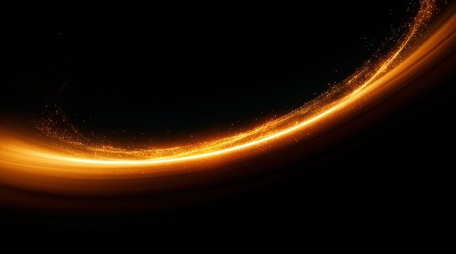 Abstract glowing light trail curve on dark background, fantasy energy