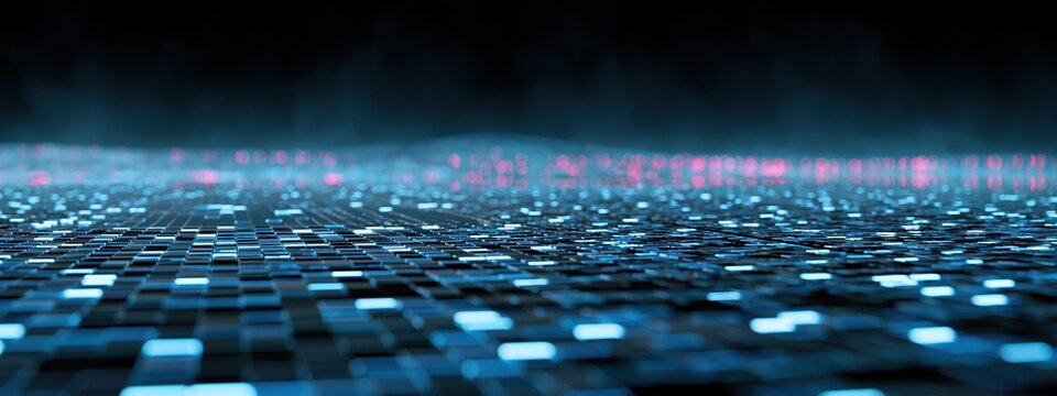 Glowing digital grid with data stream concept background