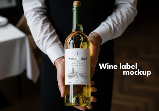White wine botte label mockup