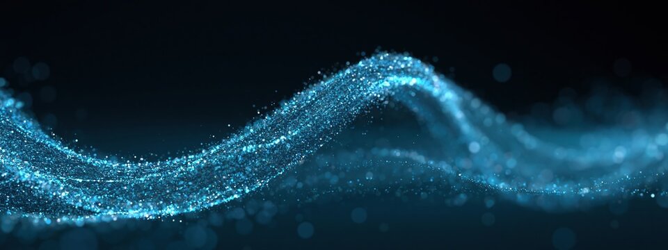 Glowing blue particle wave with sparkling light trail background
