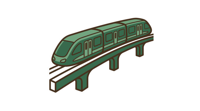 Modern Green Monorail Train on Elevated Track for Urban Transit