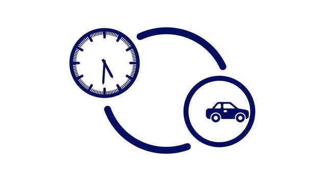 Minimalist clock and car animation: time and transportation concept