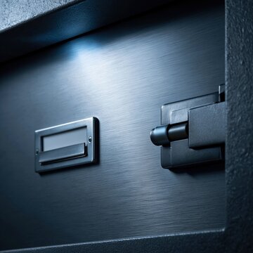 Metal mailbox door with latch and security detail in close-up