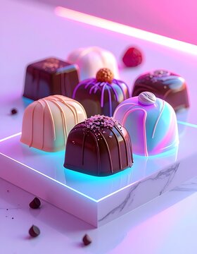 Colorful assorted gourmet chocolate bonbons.