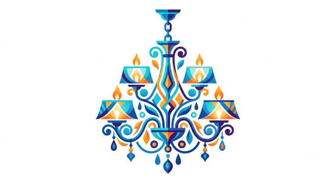 Colorful Decorative Chandelier Illustration in Flat Vector Style