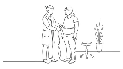 Obraz premium Continuous one line drawing of a doctor measuring a patient waist
