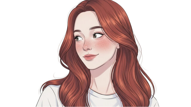 Portrait of a young woman with long red hair in a 2D Vector Illustration